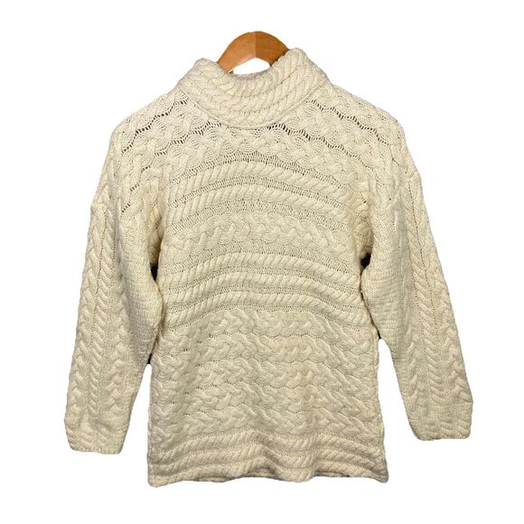 Carraig Donn Women’s L Ivory Cableknit Fisherman Turtleneck Wool Sweater Preppy - Picture 1 of 8
